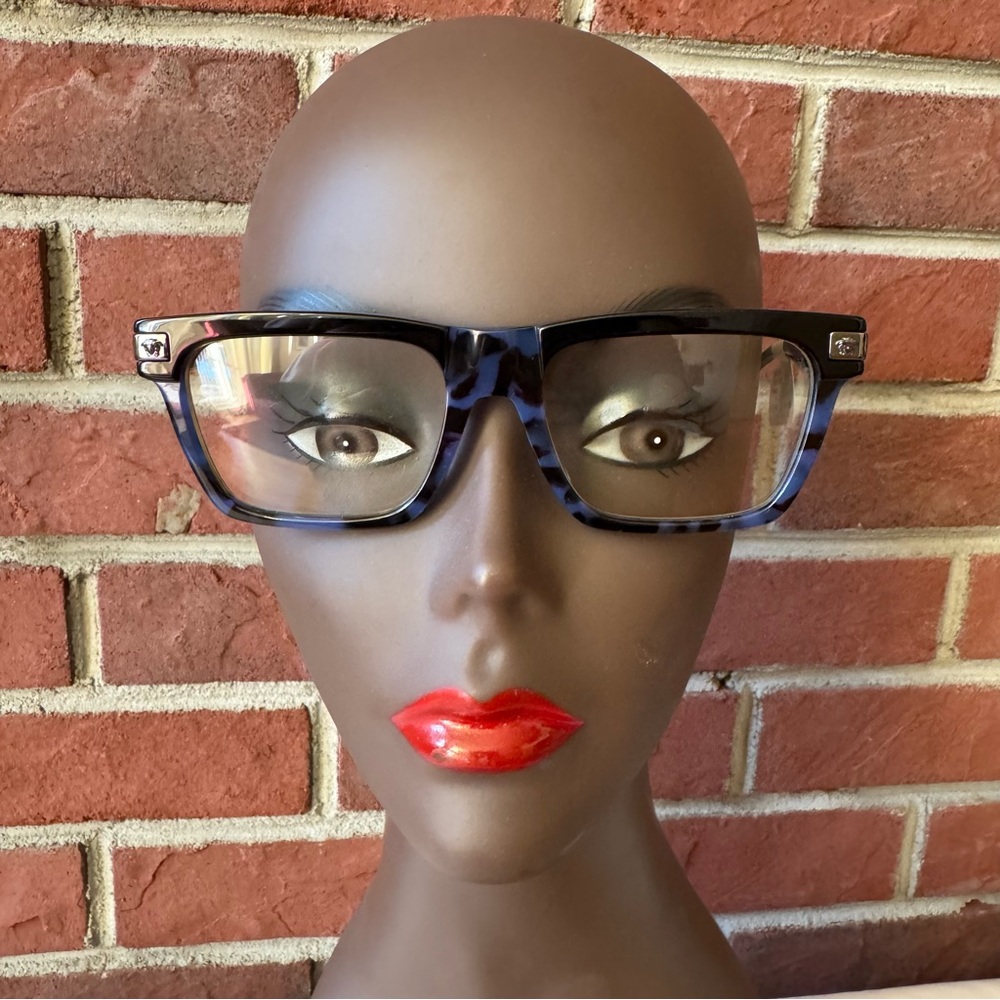 •Versace VE3354 Top Black/Havana Blue Acetate Rectangle Glasses Frame NWT